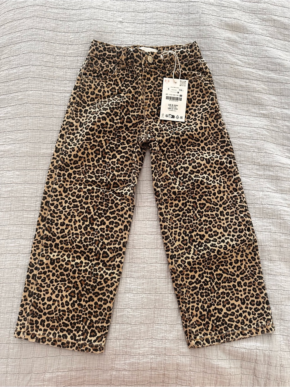 ZARA Leopard Print Kids Wide Leg Pants - Brown